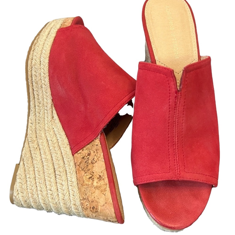 Adrienne Vittadini “Cherli” Espadrille Platform Sandal Red Leather Size 9